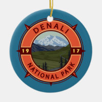Denali National Park Retro Compass Emblem