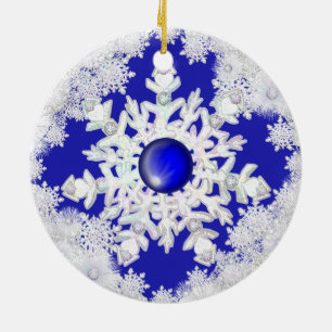 Décoration En Céramique Dentelle en céramique Bleu de Grèce & flocon de ne