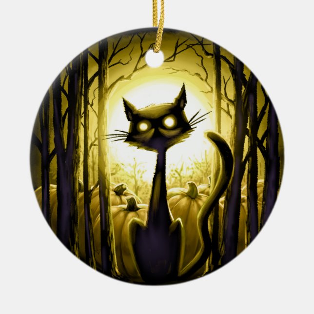 Décoration En Céramique Derpy Little Halloween Chat dans un Patch Citrouil (Devant)