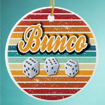 Décoration En Céramique Dés Bunco Vintages rétro<br><div class="desc">Continuez à rouler les dés ! Couleurs rétro avec trois dés Bunco. Parfait pour les joueurs de Bunco qui aiment jouer au jeu ! Magnifique prix ou cadeau pour l'échange de cadeaux de vacances.</div>