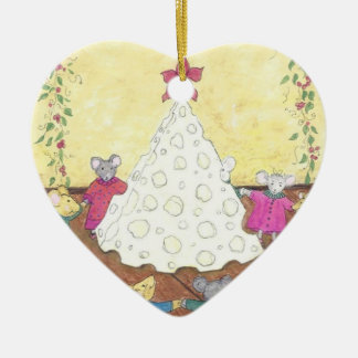 Décoration En Céramique Des souris autour d'un arbre de Noël au fromage
