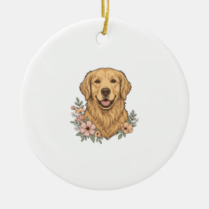 Décoration En Céramique Design de gravure vintage floral Golden Retriever_
