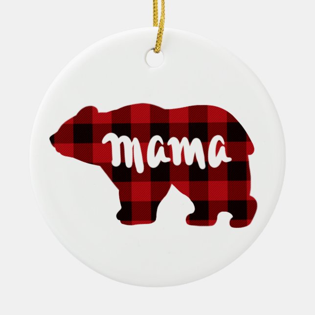 Décoration En Céramique Design ours mignonne Mama, plaid noir rouge rustiq (Devant)