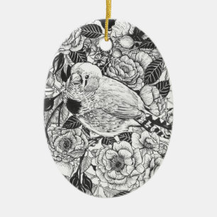 Décoration En Céramique Dessin à encre de buisson Zebra et rose