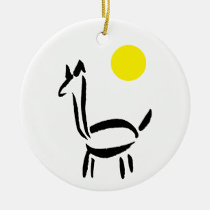 Décoration En Céramique Dessin au pinceau Lama Alpaga Animal avec Soleil