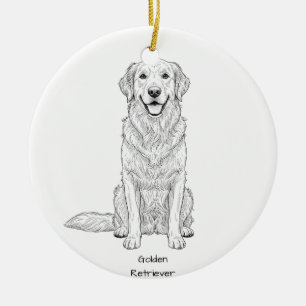Décoration En Céramique Dessin au trait minimaliste de Chien Retriever dor