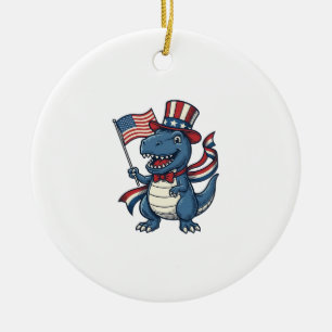 Décoration En Céramique Dessin de dinosaure patriotique vintage pour t-shi