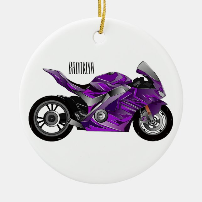 Décoration En Céramique Dessin de moto de sport violet (Devant)