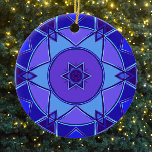 Décoration En Céramique Dessin Mandala bleu et violet