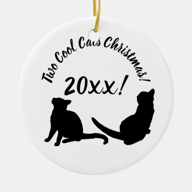 Décoration En Céramique Deux chats Cool Noël 20xx ! (Devant)