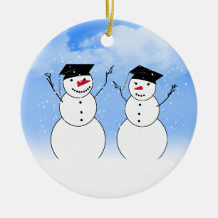 Décoration En Céramique Deux Snowmen diplômés