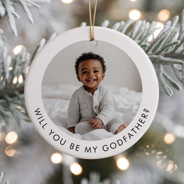 Décoration En Céramique Deviendras-Tu Le Parrain Photo Proposition (Zazzle Will You Be My Godfather Photo Proposal Ceramic Ornament - Front)