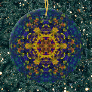 Décoration En Céramique Digital Mandala jaune bleu et vert