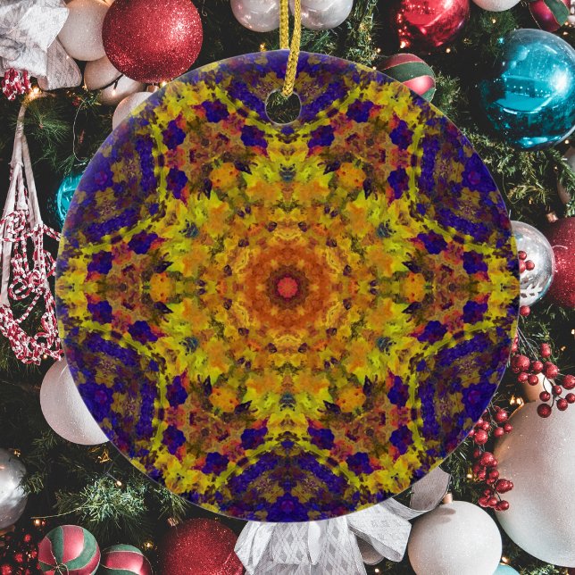 Décoration En Céramique Digital Mandala jaune bleu et violet (Créateur téléchargé)
