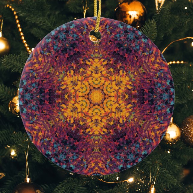 Décoration En Céramique Digital Mandala jaune bleu et violet (Créateur téléchargé)
