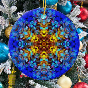 Décoration En Céramique Digital Mandala jaune et bleu