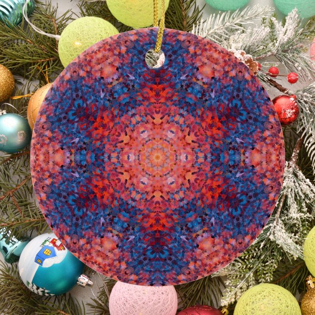 Décoration En Céramique Digital Mandala Orange bleu et rouge (Créateur téléchargé)