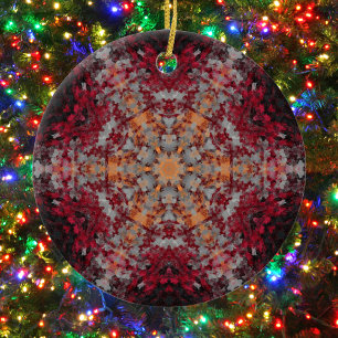Décoration En Céramique Digital Mandala rouge blanc orange et noir
