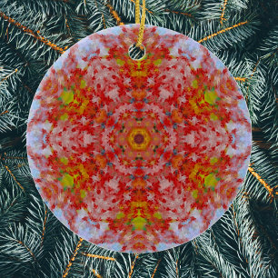 Décoration En Céramique Digital Mandala rouge jaune et bleu