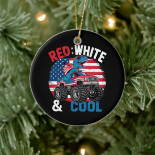 Décoration En Céramique Dinosaur Monster Truck Dino 4 juillet Drapeau Garç