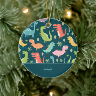 Décoration En Céramique Dinosaur Pattern Blue Kid Monogram Boy Christmas