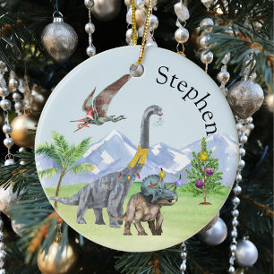 Décoration En Céramique Dinosaur Tricératops de Noël Jurassique Noël