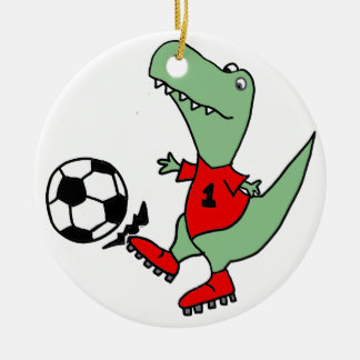 Décoration En Céramique Dinosaure vert drôle de T-rex jouant au football