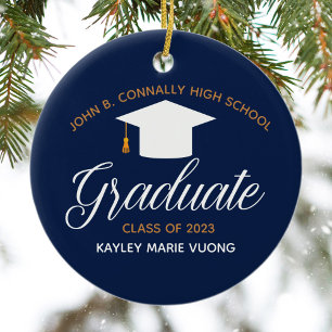 Décoration En Céramique Diplôme Bleu Marine Noël Diplômé Personnalisé