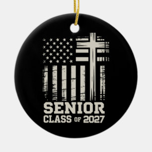 Décoration En Céramique Diplômé de la promotion 2027 Drapeau USA Croix chr