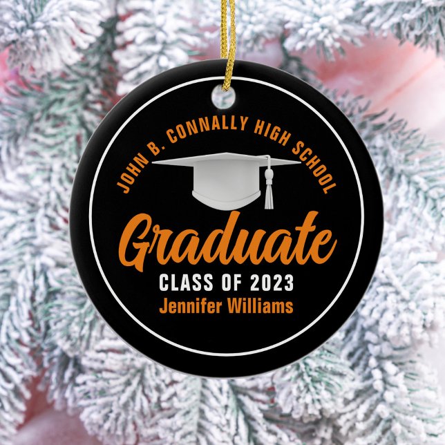 Décoration En Céramique Diplômé noir orange Personnalisé 2025 (Créateur téléchargé)