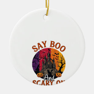 Décoration En Céramique Dis Boo Halloween effrayant Maison hantée Chat noi
