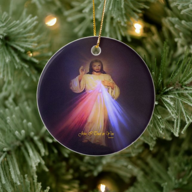 Décoration En Céramique Divine Mercy Gold avec Prière Chaplet (Arbre)