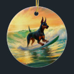 Décoration En Céramique Doberman Beach Surf Peinture<br><div class="desc">Plongez dans le monde ludique de l'aventure canine avec cette peinture captivante. Un chien en ébullition se rend aux vagues, chevauchant habilement le surf sur une plage baisée par le soleil. L'oeuvre d'art vibrante capte magnifiquement l'essence de l'excitation au bord de la plage tandis que le chien court sans crainte...</div>