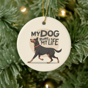 Décoration En Céramique Doberman "Mon Chien Dirige Ma Vie" Art Sport Rétro
