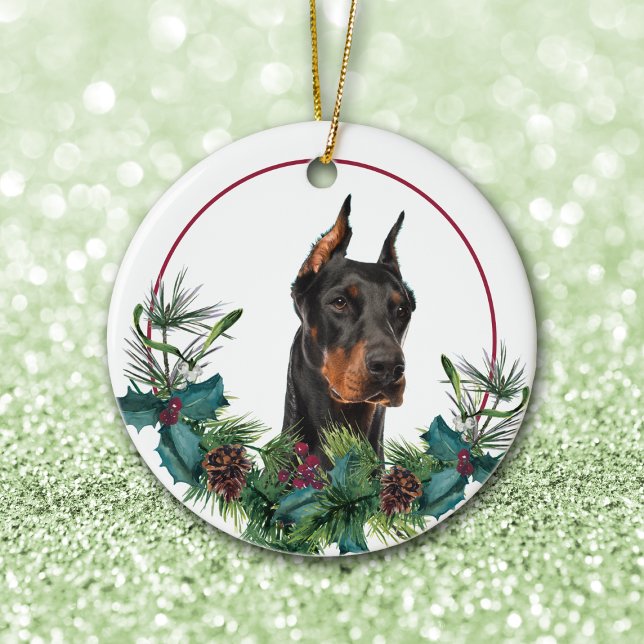 Décoration En Céramique Doberman Pinscher À feuillage persistant Berry Wre (Créateur téléchargé)