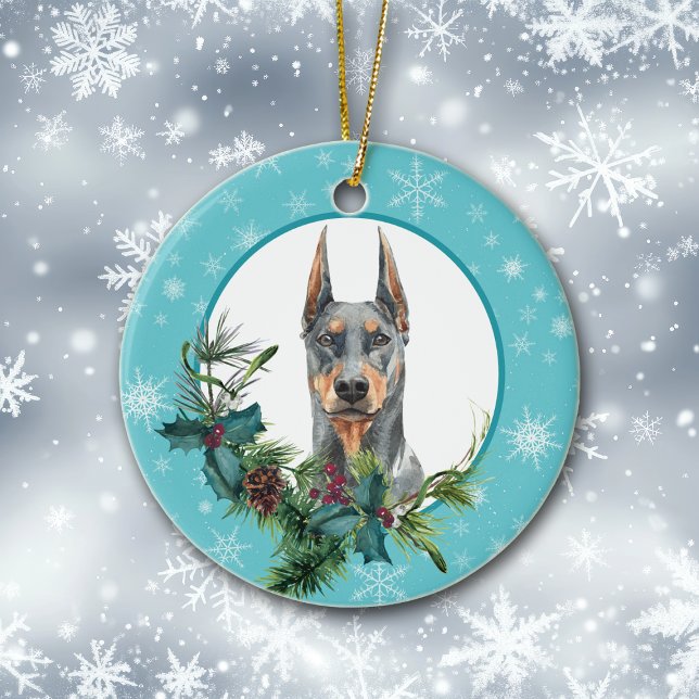Décoration En Céramique Doberman Pinscher À feuillage persistant Blue Snow (Créateur téléchargé)