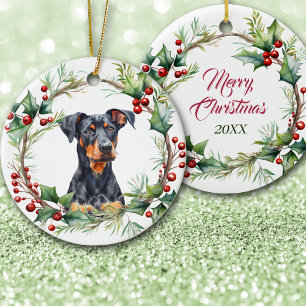 Décoration En Céramique Doberman Pinscher à l'âme dans une couronne de bri