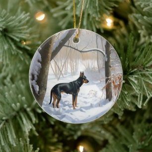 Décoration En Céramique Doberman Pinscher Laisser Neige Noël