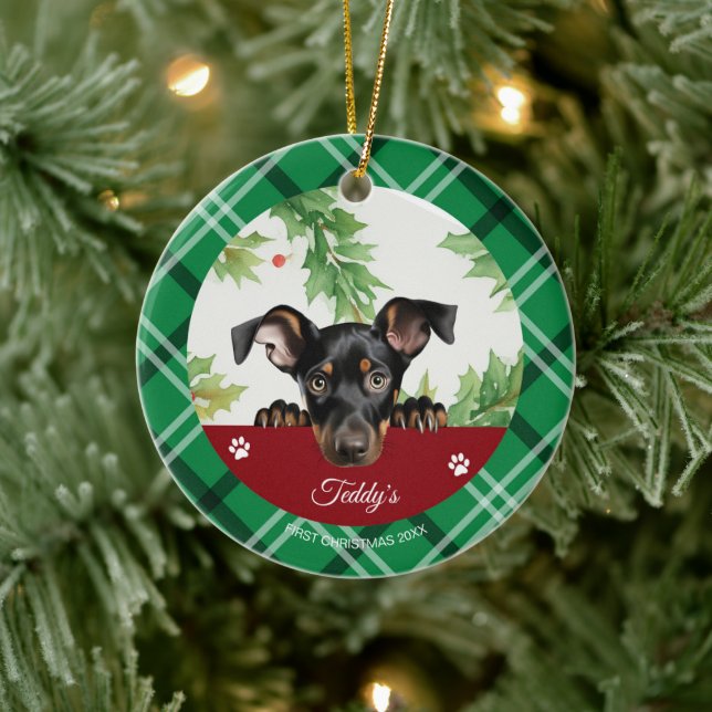 Décoration En Céramique Doberman Pinscher Personnalisé Premier Noël (Arbre)