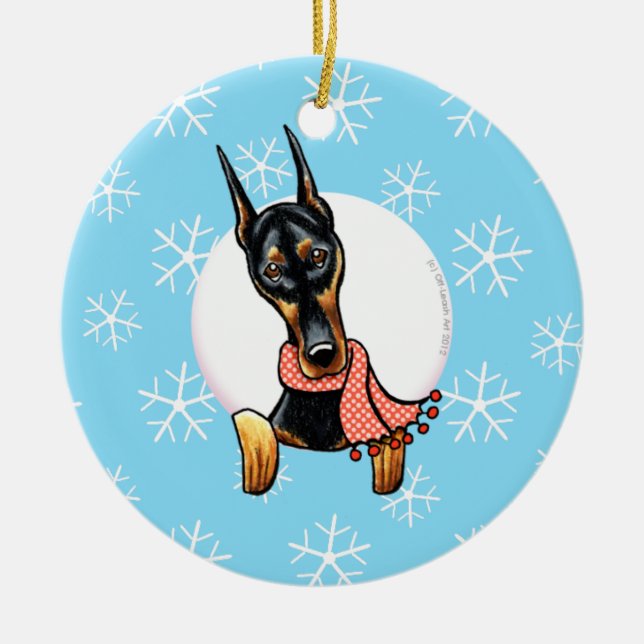 Décoration En Céramique Doberman Pinscher Qu'il neige (Devant)