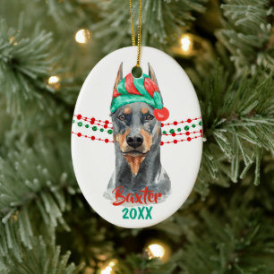 Décoration En Céramique Doberman Pinscher Santa Hat Perles à cordes de vac