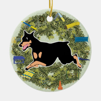 Décoration En Céramique Dobermann d'agilité de guirlande de Noël