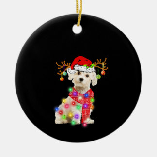 Décoration En Céramique Dog Lover | Maltese Santa Hat Xmas Fairy Light
