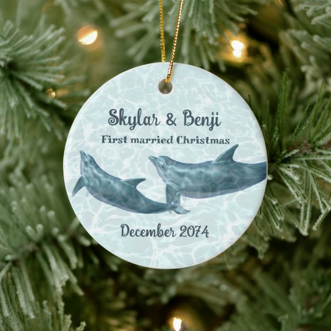 Décoration En Céramique Dolphin Pair First Married Christmas (Arbre)