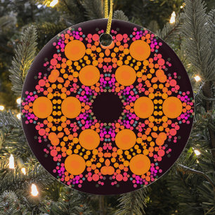 Décoration En Céramique Dot Mandala Fleur orange et rose