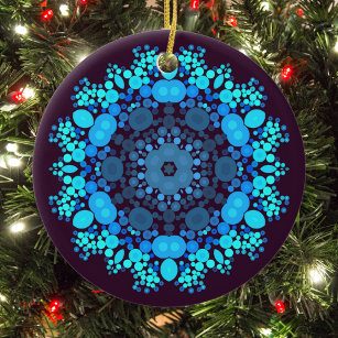 Décoration En Céramique Dot Mandala Flower bleu et violet