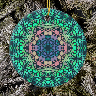 Décoration En Céramique Dot Mandala Flower bleu vert et rose