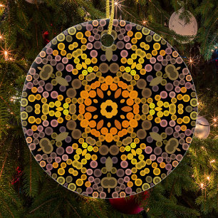Décoration En Céramique Dot Mandala Flower Jaune et violet