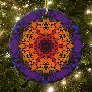 Décoration En Céramique Dot Mandala Flower jaune violet et bleu