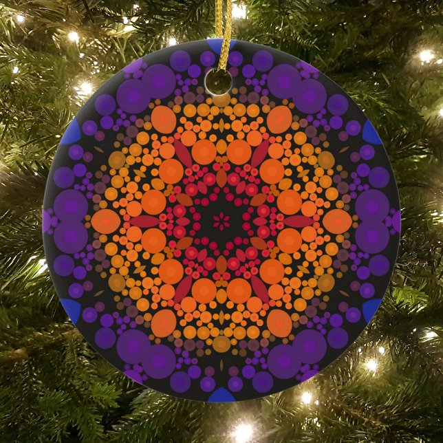 Décoration En Céramique Dot Mandala Flower jaune violet et bleu (Créateur téléchargé)